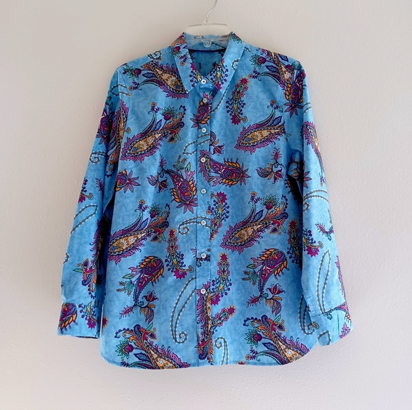 Talbots Tops - Talbots Cotton Button Front Shirt - Swirly Paisley, Size Lp